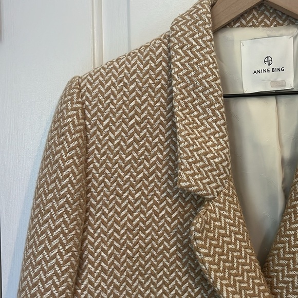 Anine Bing | Fishbone Double Breasted Tan & Cream Blazer Jacket Wool Blend XL - Picture 6 of 11